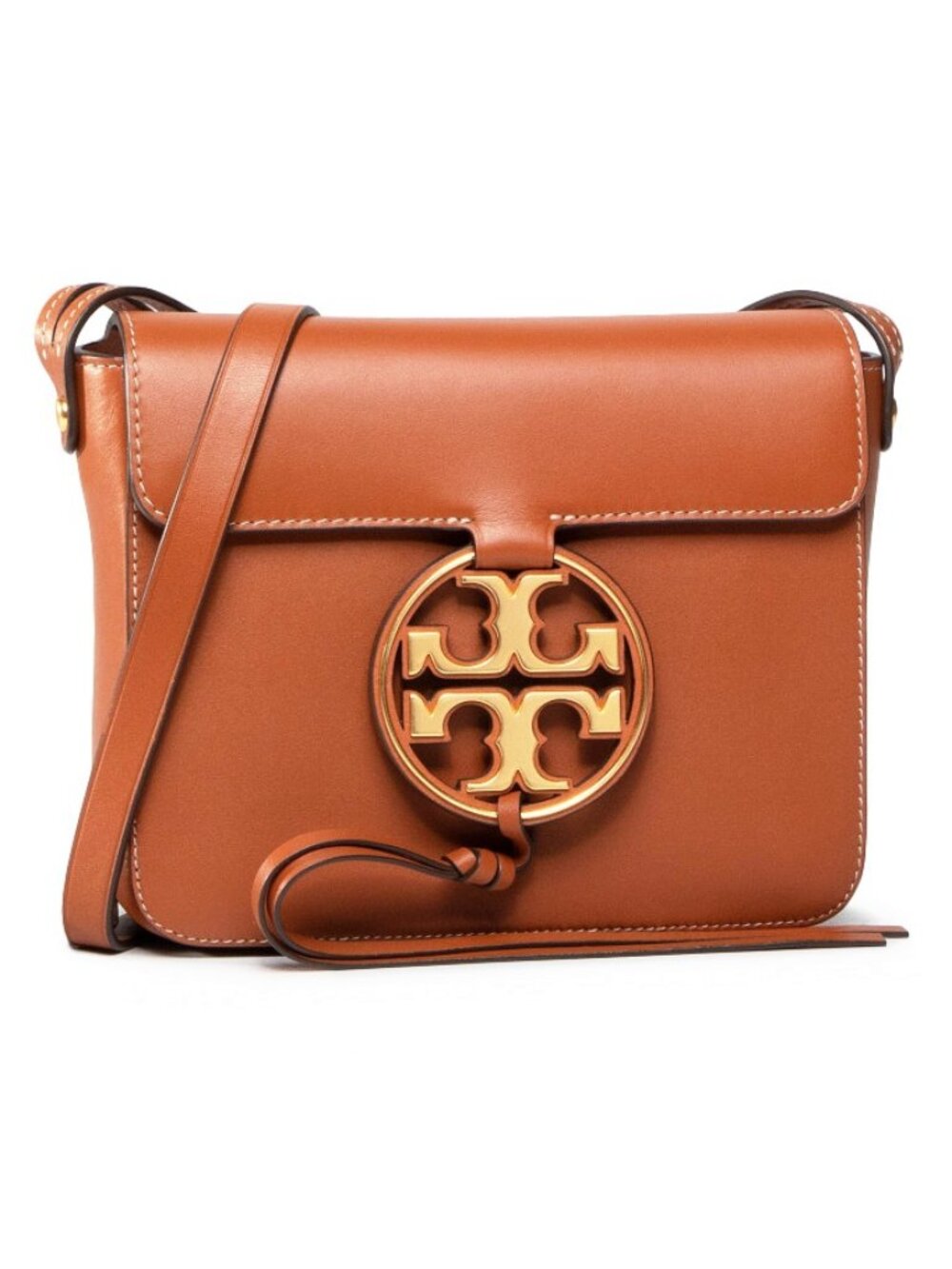 NWT Tory Burch Metal Miller Flap Leather Crossbody Bag Aged Camello Brown AUTHNT